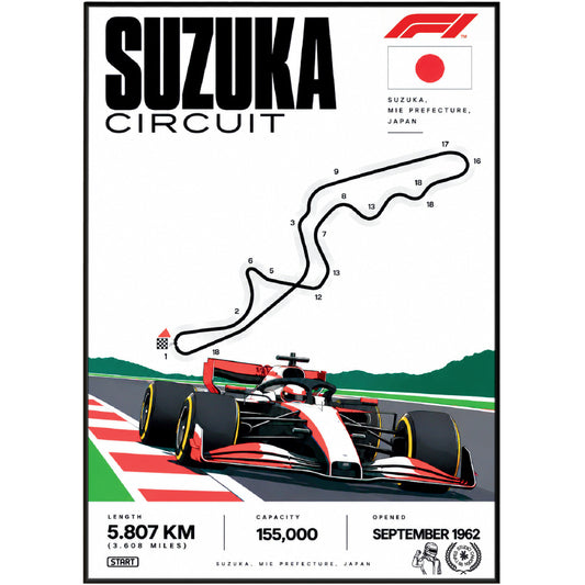 Suzuka Circuit figure of eight Japanese Grand Prix F1 track poster