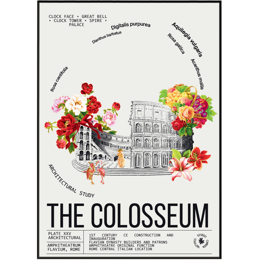 Colosseum Rome vintage botanical archive print UK — Amphitheatrum Flavium landmark wall art 260gsm printed in England Camden Market