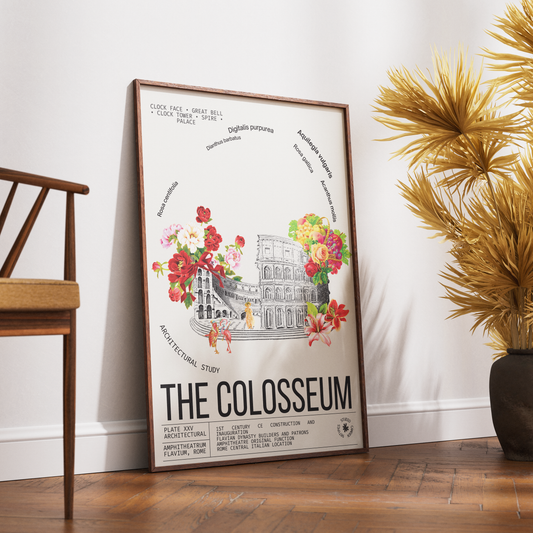 Colosseum Rome vintage botanical archive print UK — Amphitheatrum Flavium landmark wall art 260gsm printed in England Camden Market