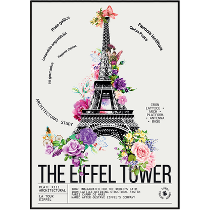 Eiffel Tower vintage botanical archive print UK — La Tour Eiffel Paris landmark wall art 260gsm printed in England Camden Market
