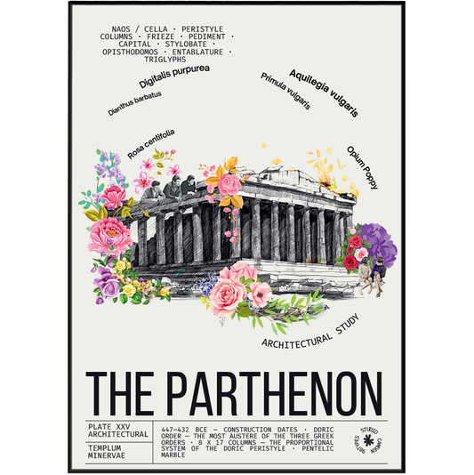 Parthenon Athens vintage botanical archive print UK — ancient Greek landmark wall art 260gsm printed in England Camden Market