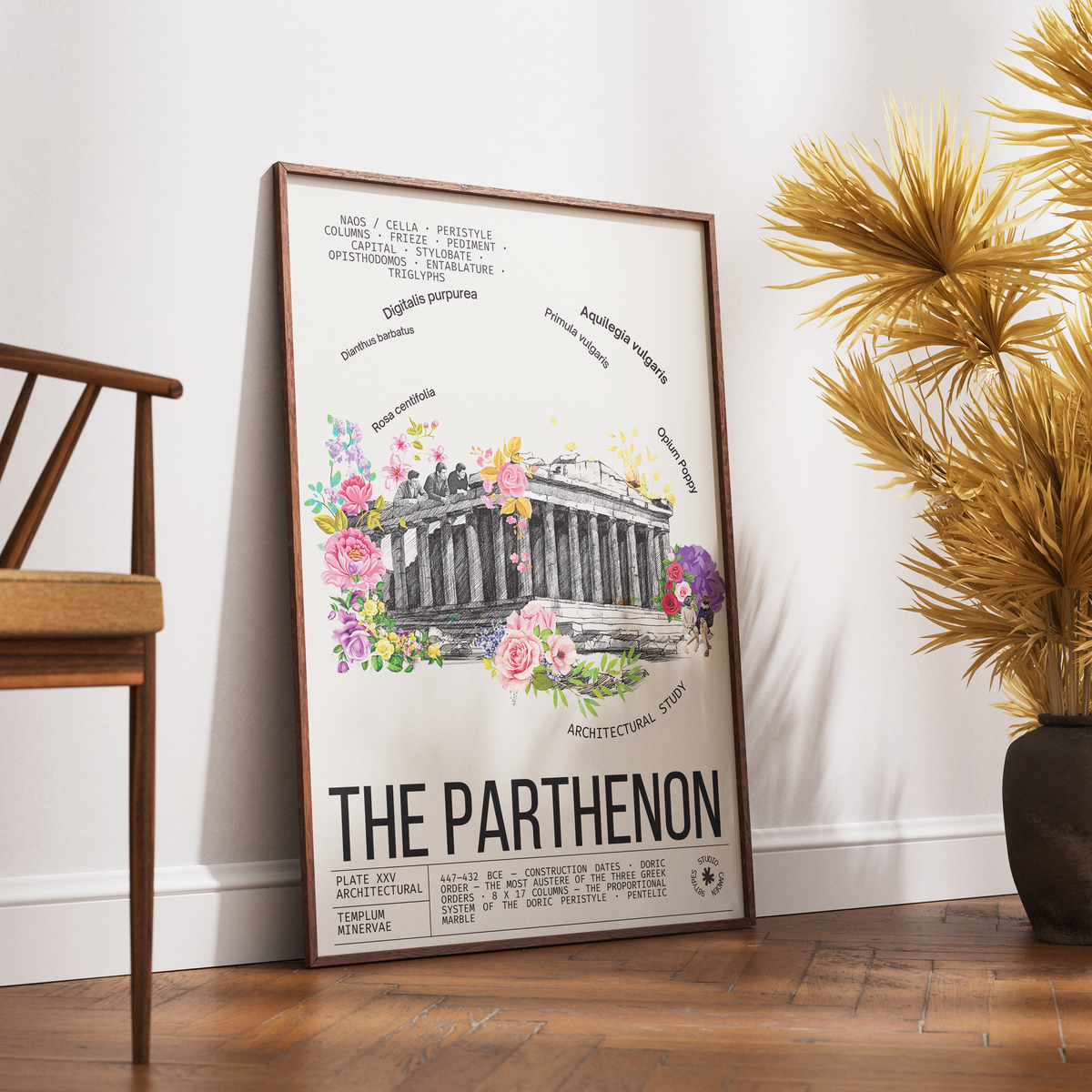 Parthenon Athens vintage botanical archive print UK — ancient Greek landmark wall art 260gsm printed in England Camden Market