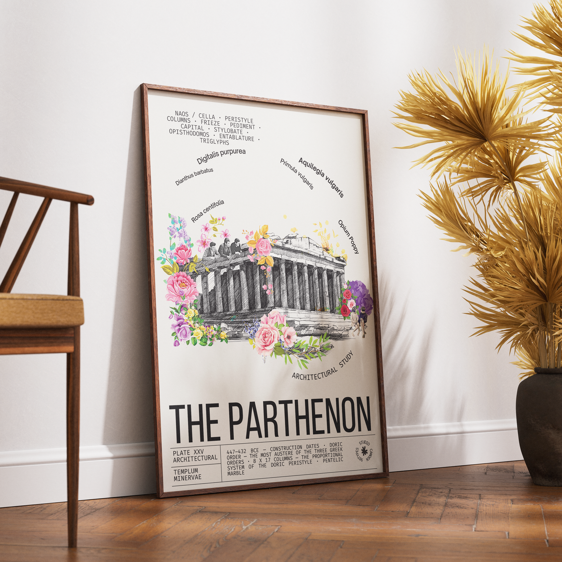 Parthenon Athens vintage botanical archive print UK — ancient Greek landmark wall art 260gsm printed in England Camden Market