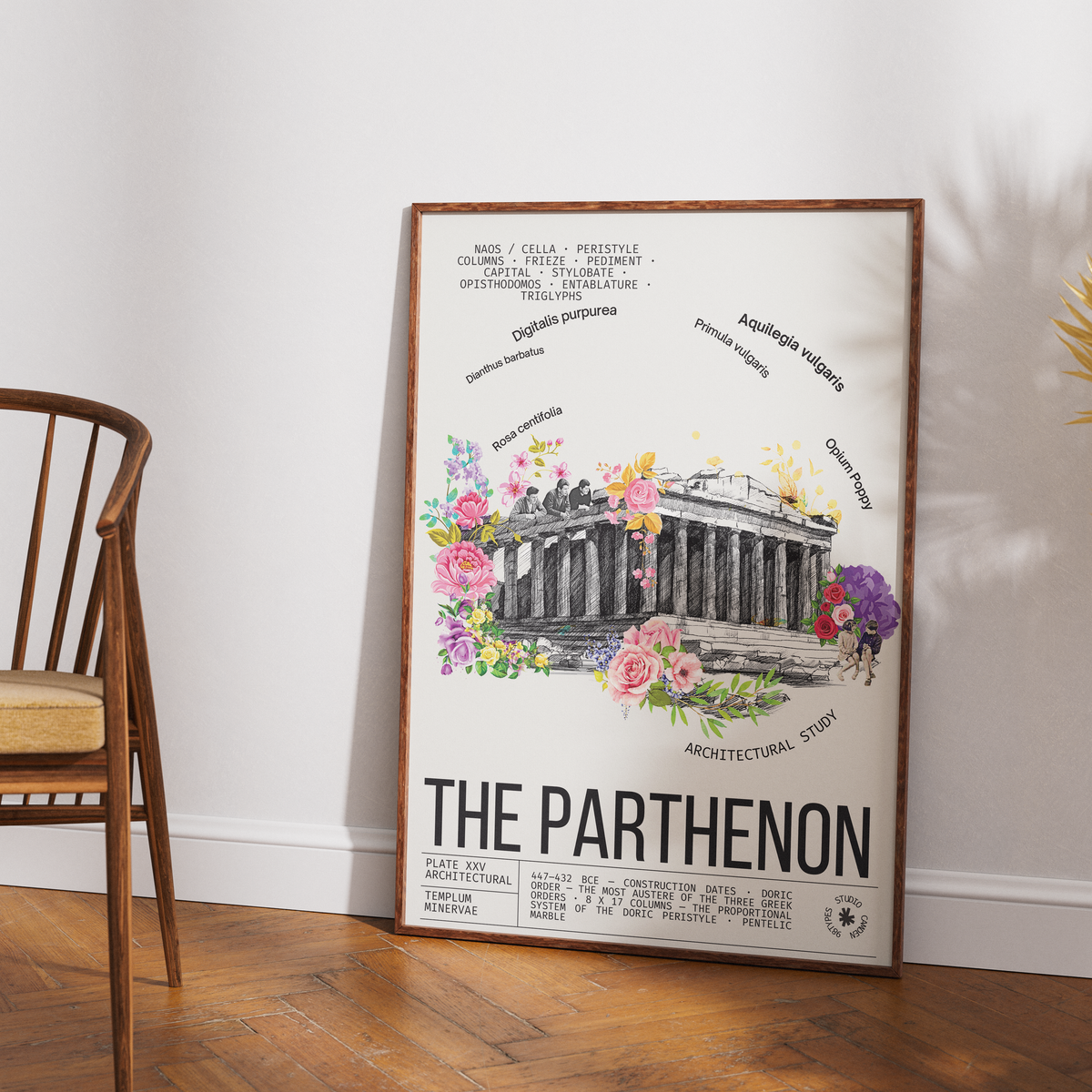 Parthenon Athens vintage botanical archive print UK — ancient Greek landmark wall art 260gsm printed in England Camden Market