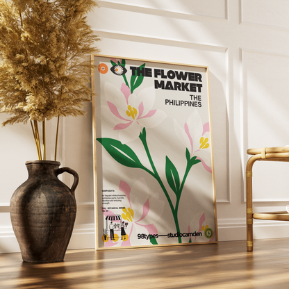 The Flower Market Philippines Sampaguita jasmine botanical poster print UK — national flower graphic wall art 260gsm printed in England Camden Market