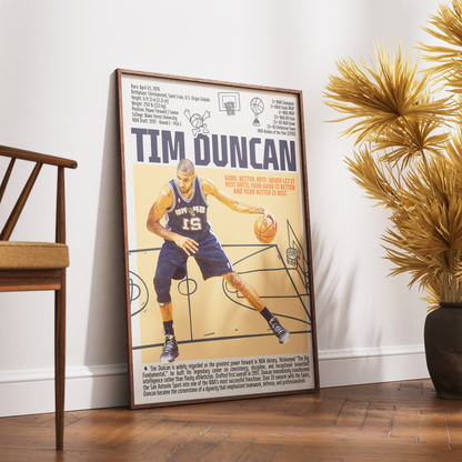 Tim Duncan Big Fundamental basketball poster — San Antonio Spurs 5x champion 2x MVP minimalist wall art print UK
