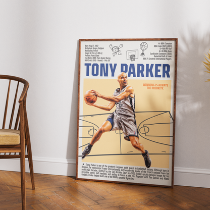 Tony Parker basketball poster — France Spurs 4x champion first European Finals MVP minimalist wall art print UK