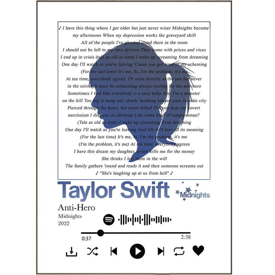 Taylor Swift Anti Hero song lyrics art print poster UK