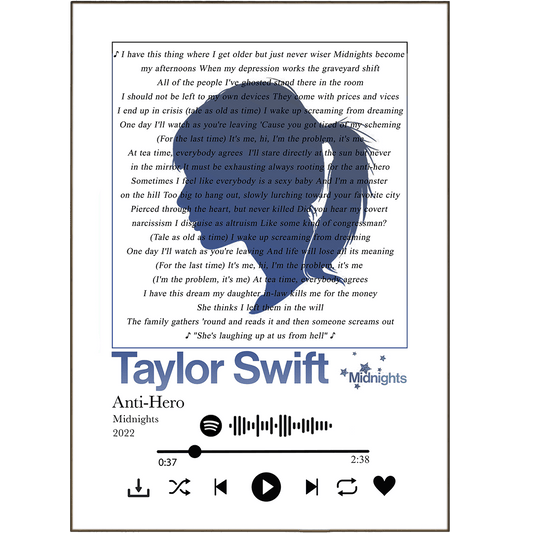 Taylor Swift Anti Hero song lyrics art print poster UK