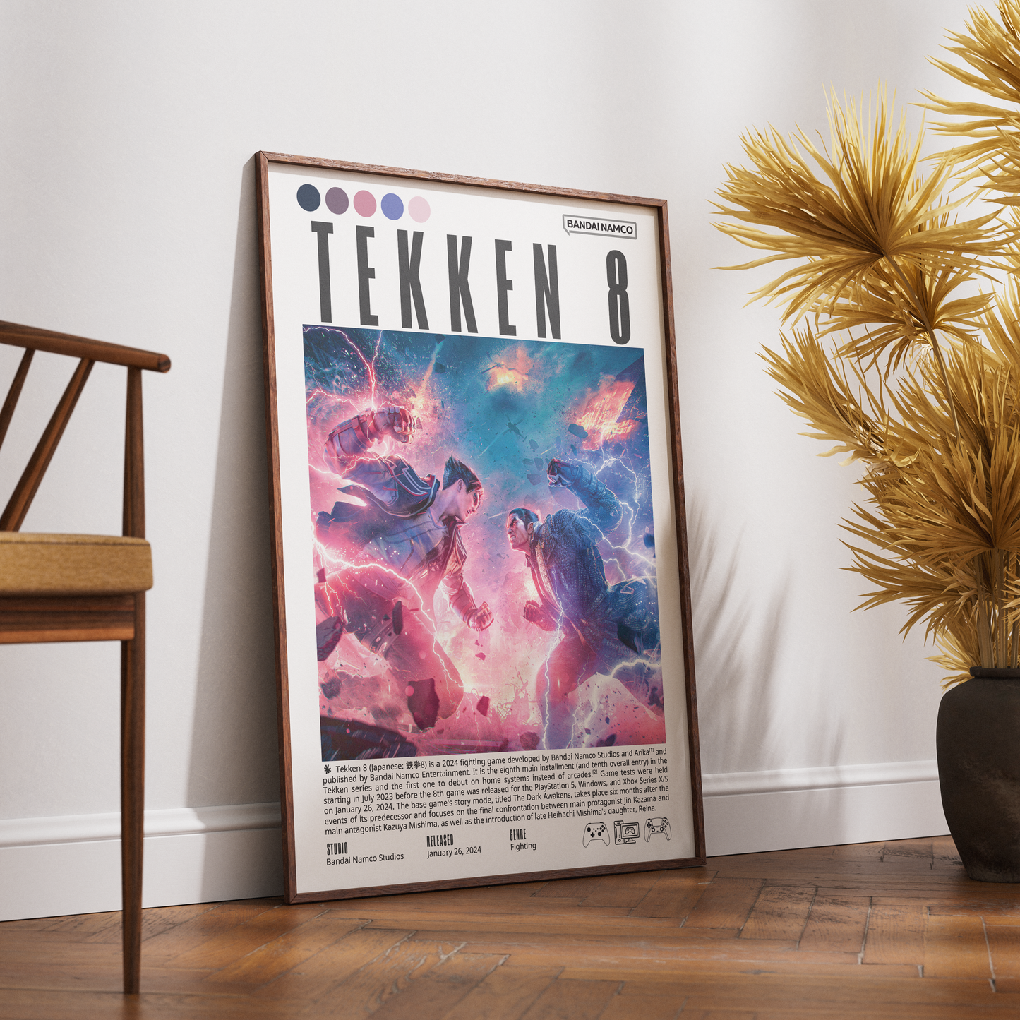 Tekken 8 2024 fighting poster — Jin Kazama Kazuya Mishima Heat System cinematic wall art print UK
