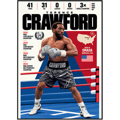 Terence Crawford poster, American boxing wall art print in a home gym - 98types