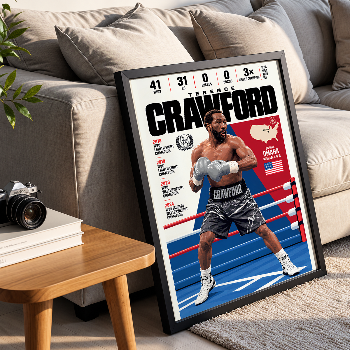Terence Crawford poster, American boxing wall art print in a home gym - 98types