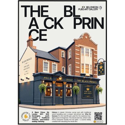 The Black Prince poster, Kennington, London: traditional Victorian pub facade in Kennington - 98 London Pubs Art Gallery by 98 Types