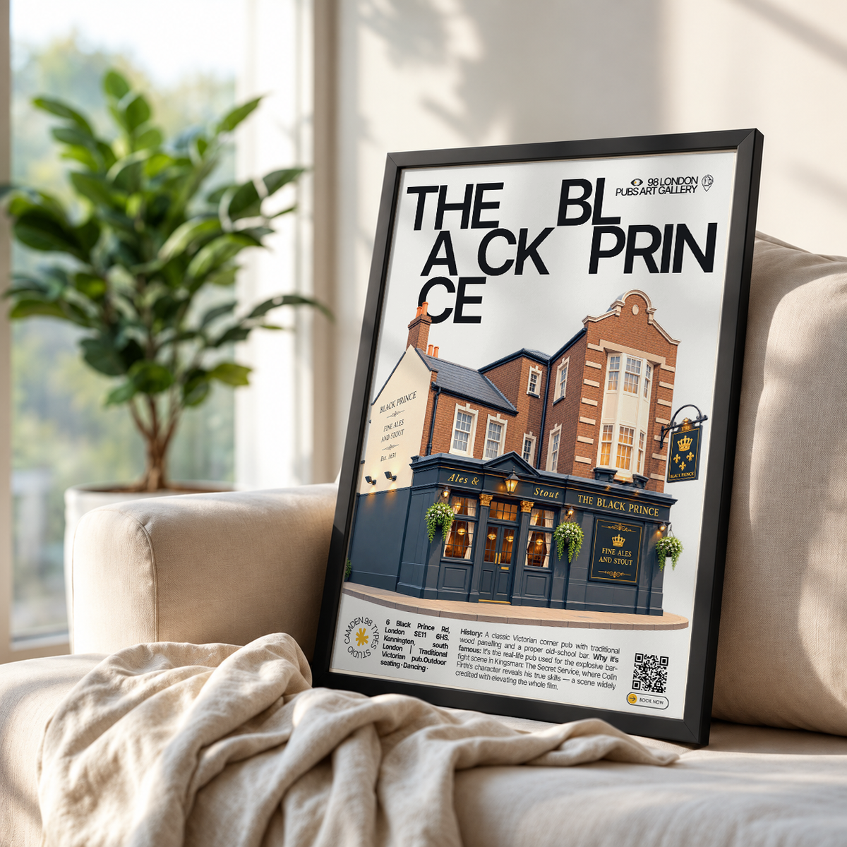 The Black Prince poster, Kennington, London: traditional Victorian pub facade in Kennington - 98 London Pubs Art Gallery by 98 Types