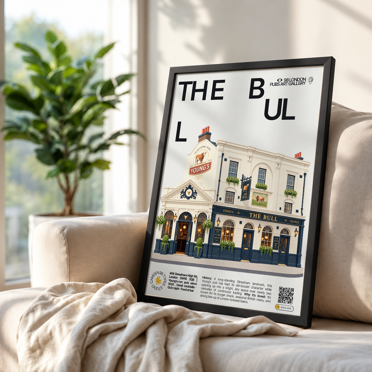 The Bull poster, Streatham, London: traditional high-street pub facade - 98 London Pubs Art Gallery by 98 Types