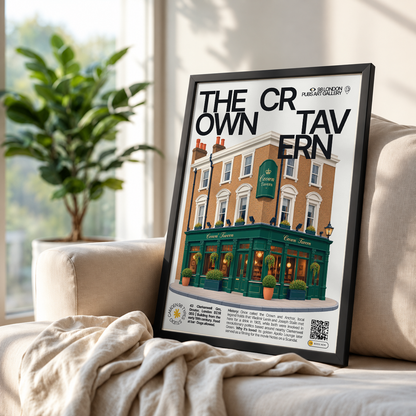 The Crown Tavern poster, Clerkenwell, London: Victorian corner pub facade in Clerkenwell - 98 London Pubs Art Gallery by 98 Types