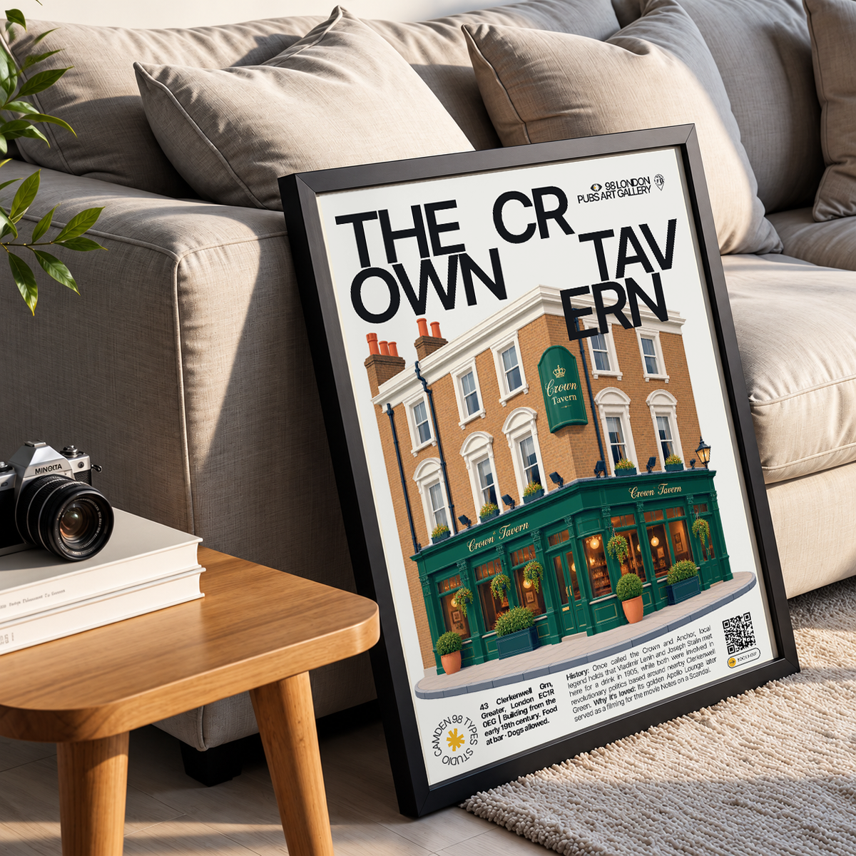The Crown Tavern poster, Clerkenwell, London: Victorian corner pub facade in Clerkenwell - 98 London Pubs Art Gallery by 98 Types
