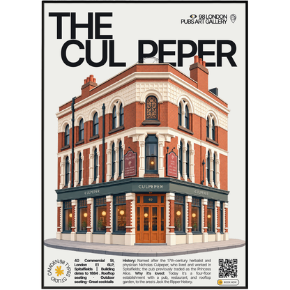 The Culpeper poster, Spitalfields, London: four-storey Spitalfields building with rooftop garden - 98 London Pubs Art Gallery by 98 Types