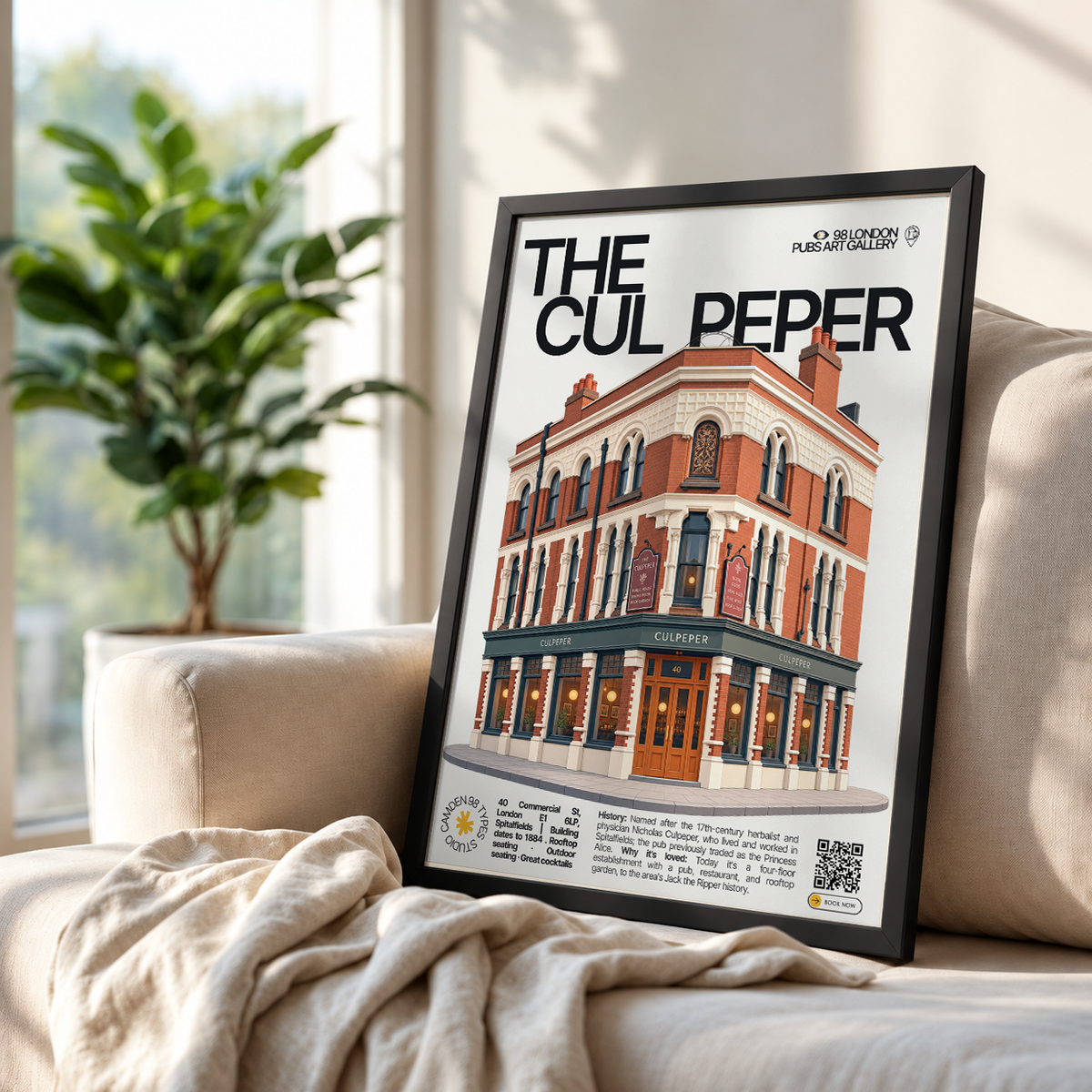 The Culpeper poster, Spitalfields, London: four-storey Spitalfields building with rooftop garden - 98 London Pubs Art Gallery by 98 Types