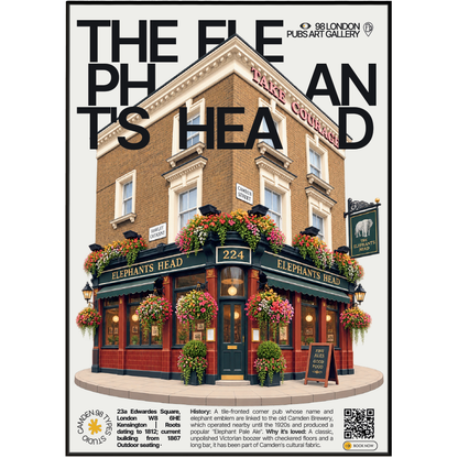 The Elephant's Head poster, Camden Town, London: tiled Victorian pub facade on Camden High Street - 98 London Pubs Art Gallery by 98 Types
