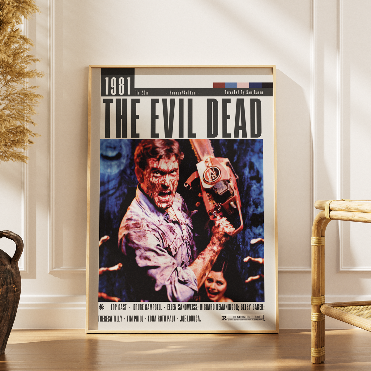The Evil Dead 1981 Sam Raimi film poster print UK — Bruce Campbell Ash Williams Necronomicon cult horror wall art 260gsm printed in England Camden Market
