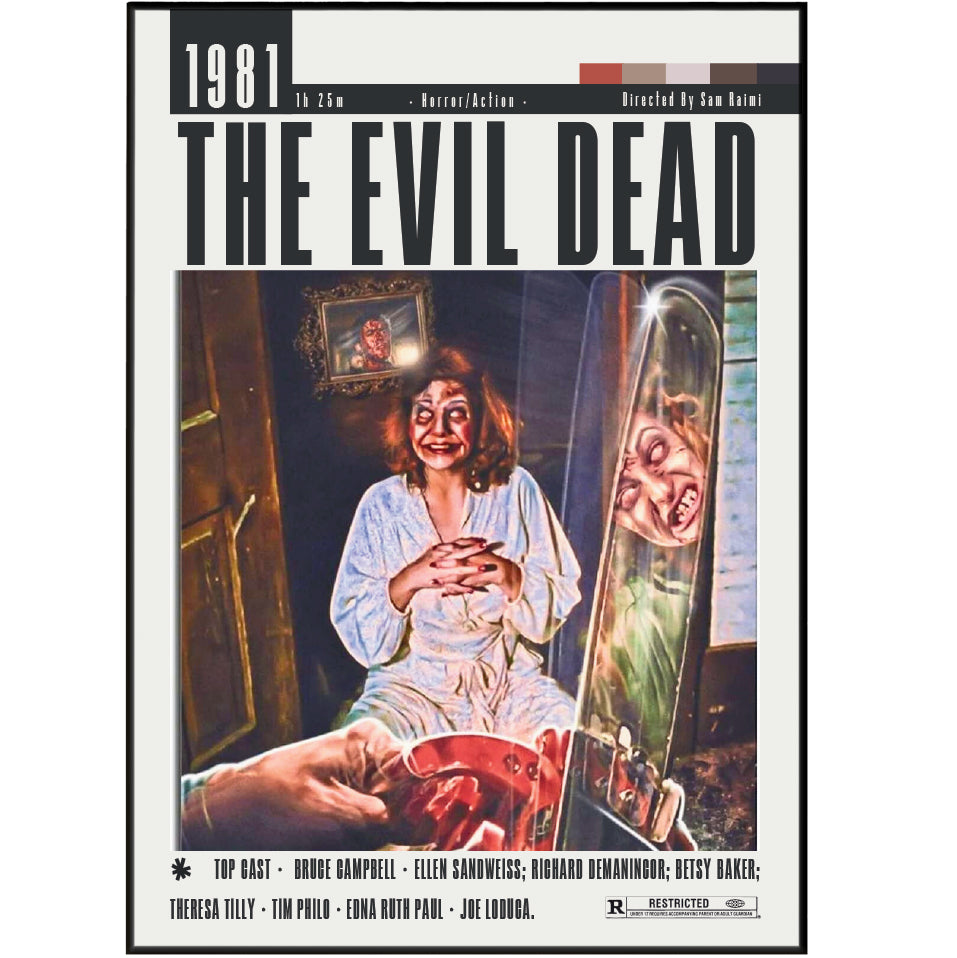 The Evil Dead 1981 Sam Raimi film poster print UK — Bruce Campbell Ash Williams Necronomicon cult horror wall art 260gsm printed in England Camden Market