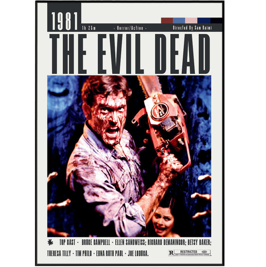 The Evil Dead 1981 Sam Raimi film poster print UK — Bruce Campbell Ash Williams Necronomicon cult horror wall art 260gsm printed in England Camden Market
