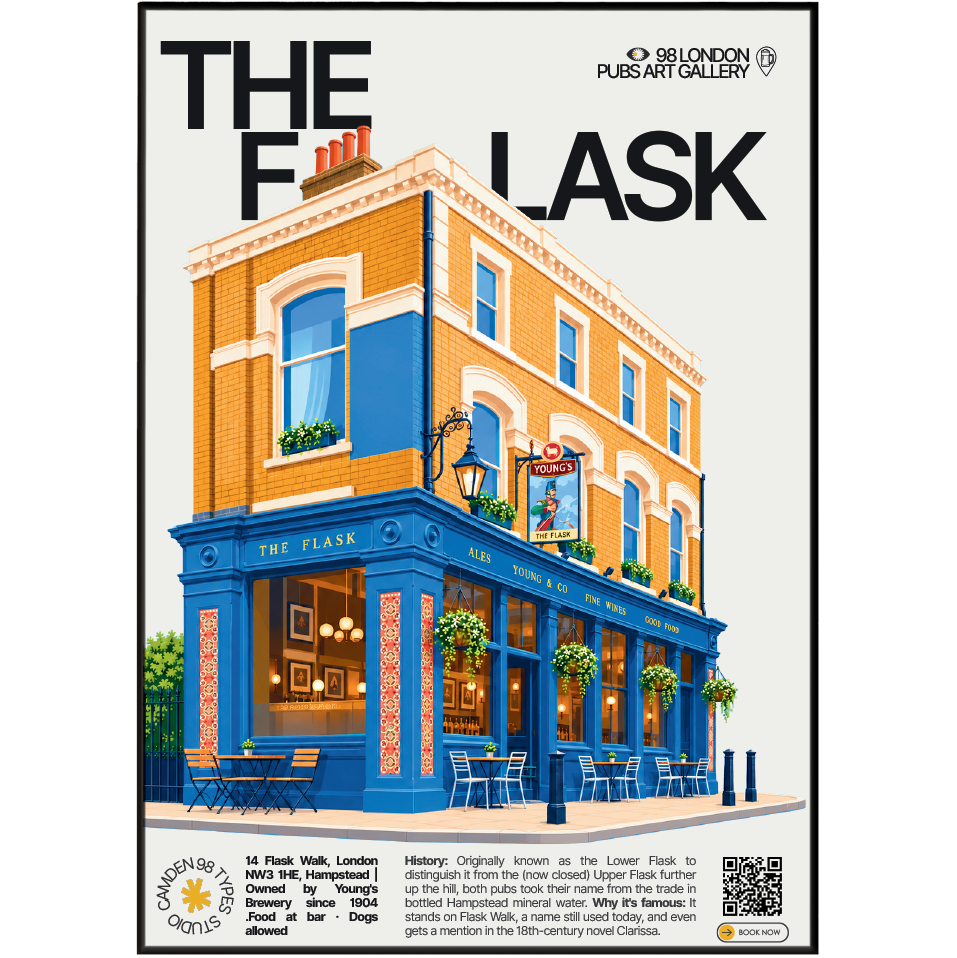 The Flask poster print Hampstead, London | narrow pedestrian lane with hanging pub sign