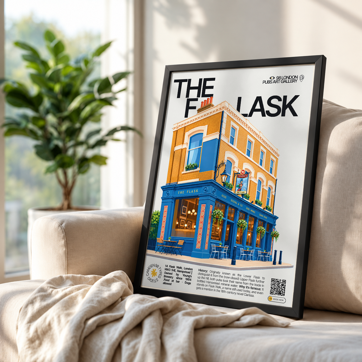 The Flask poster print Hampstead, London | narrow pedestrian lane with hanging pub sign