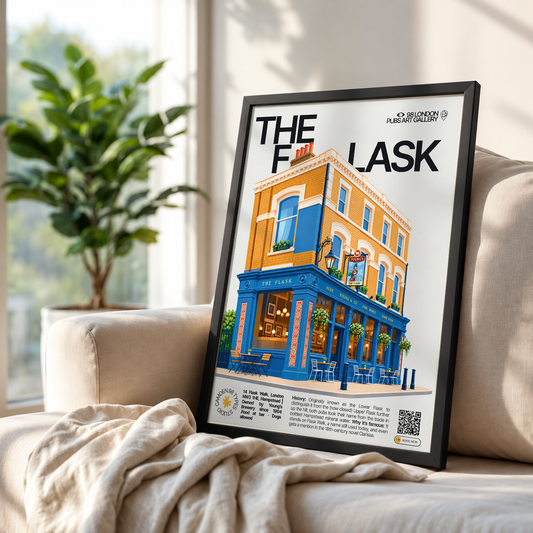 The Flask poster print Hampstead, London | narrow pedestrian lane with hanging pub sign