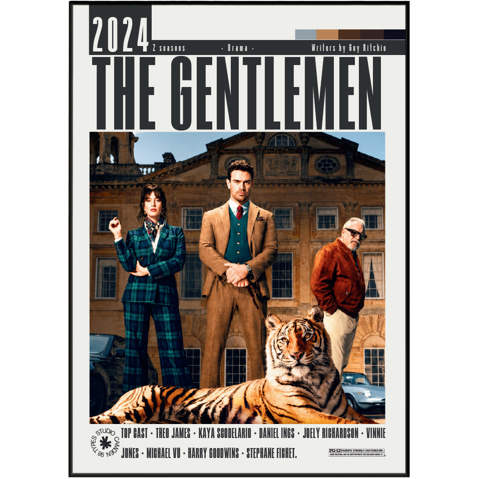 
The Gentlemen 2024 Guy Ritchie Netflix TV series poster print UK — Theo James Kaya Scodelario British crime drama wall art 260gsm printed in England