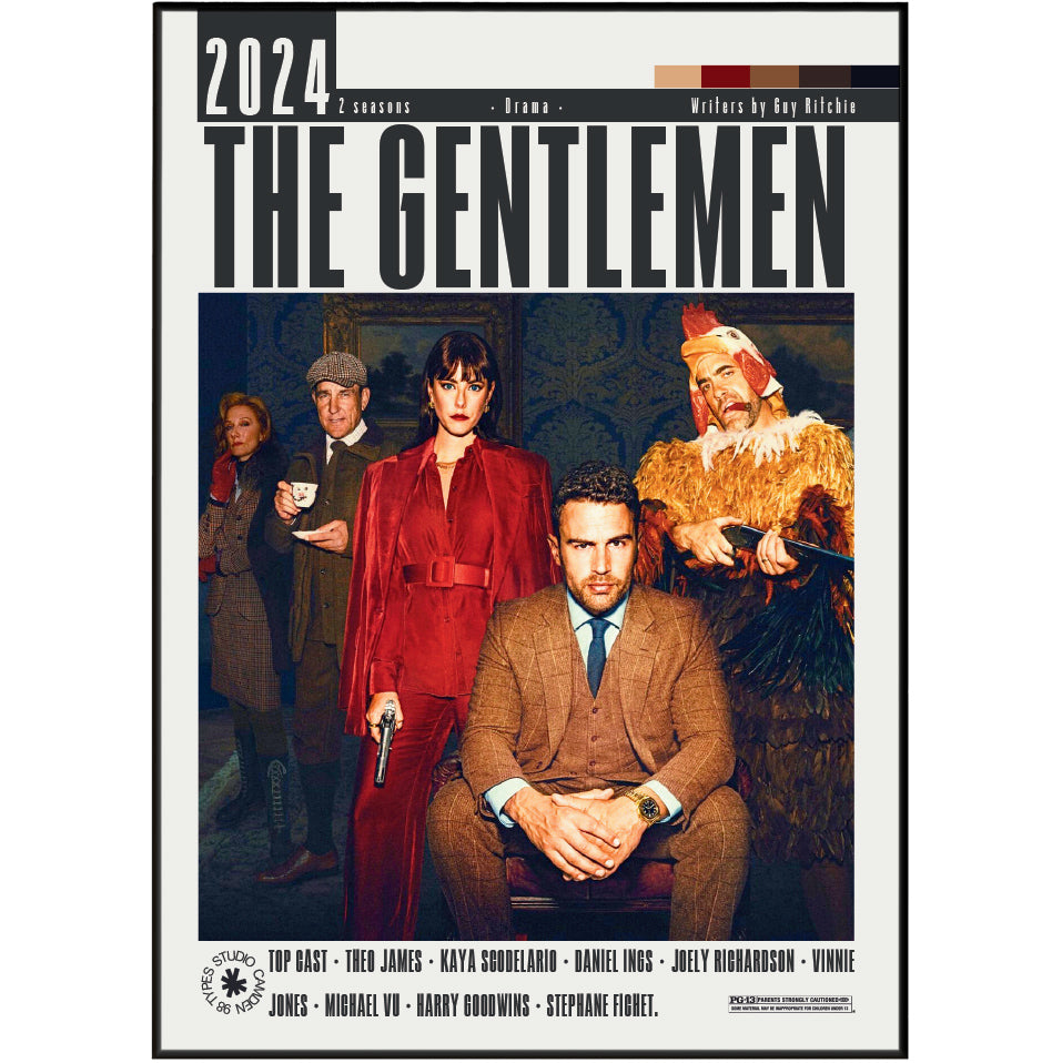 
The Gentlemen 2024 Guy Ritchie Netflix TV series poster print UK — Theo James Kaya Scodelario British crime drama wall art 260gsm printed in England