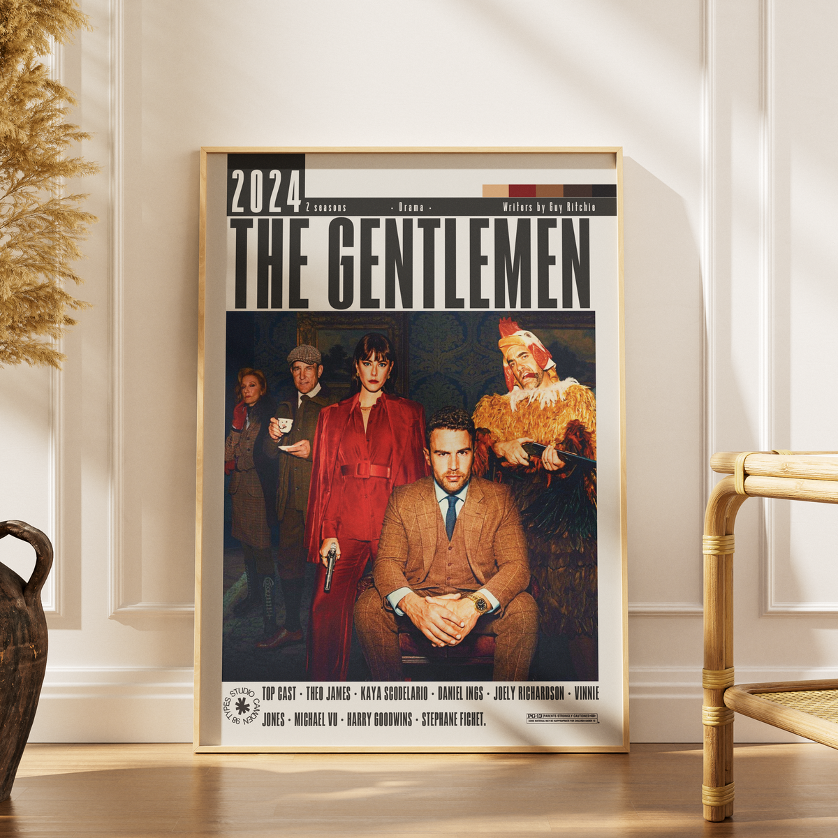 
The Gentlemen 2024 Guy Ritchie Netflix TV series poster print UK — Theo James Kaya Scodelario British crime drama wall art 260gsm printed in England