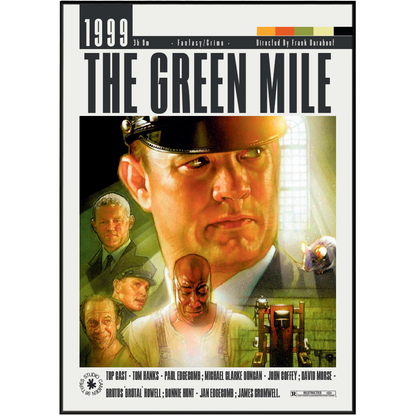 The Green Mile movie poster print featuring a large portrait of Tom Hanks as Paul Ewing, with smaller character portraits and the title 'THE GREEN MILE' in bold text.