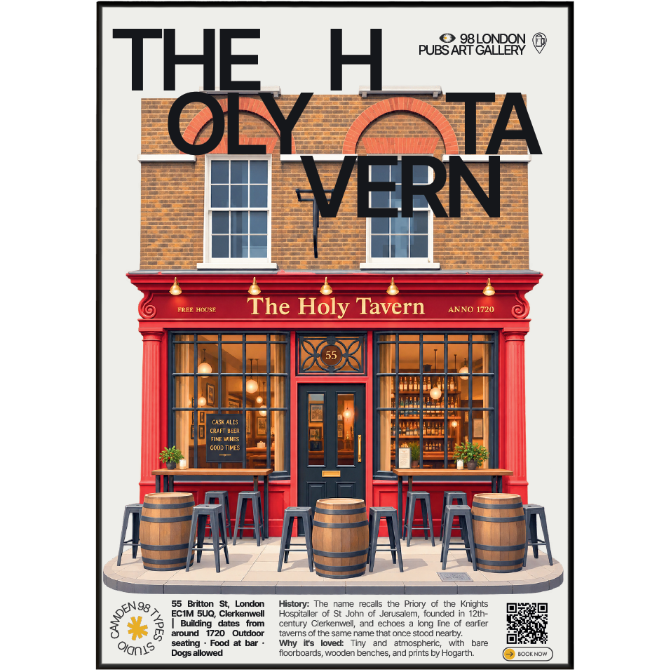 The Holly Bush poster print — Hampstead, London | black and gold Victorian facade with a lamppost