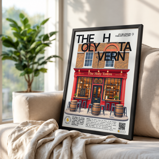 The Holly Bush poster print — Hampstead, London | black and gold Victorian facade with a lamppost