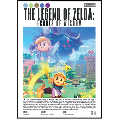 Nintendo Game Boy Card Game card for 'The Legend of Zelda: Echoes of Wisdom', featuring official artwork of Link and Zelda with a blue bird, set against a white background with black borders.