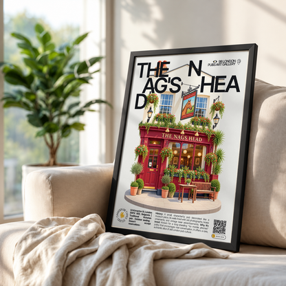 The Nag's Head poster, Belgravia, London: vintage-decorated Belgravia pub interior with brass ornaments - 98 London Pubs Art Gallery by 98 Types