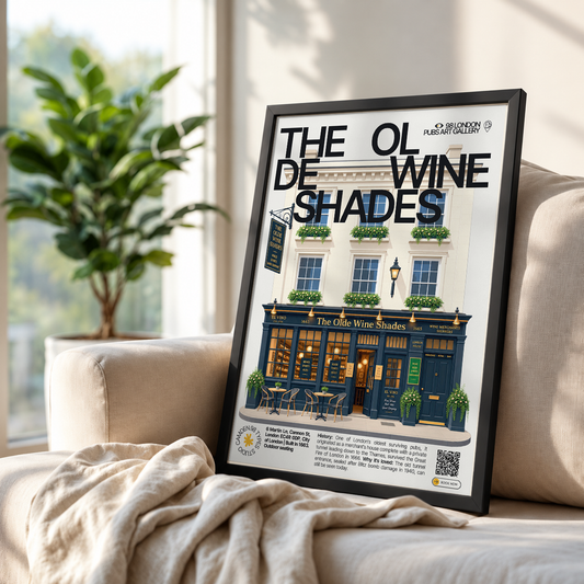 The Olde Wine Shades poster, City of London, London: 17th-century merchant's house facade in the City - 98 London Pubs Art Gallery by 98 Types