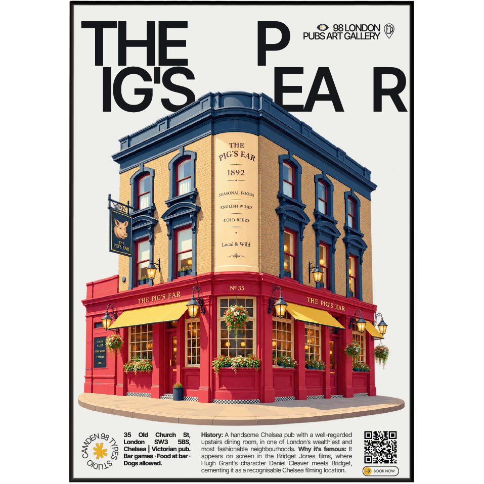 The Pig's Ear poster, Chelsea, London: Victorian Chelsea pub facade - 98 London Pubs Art Gallery by 98 Types
