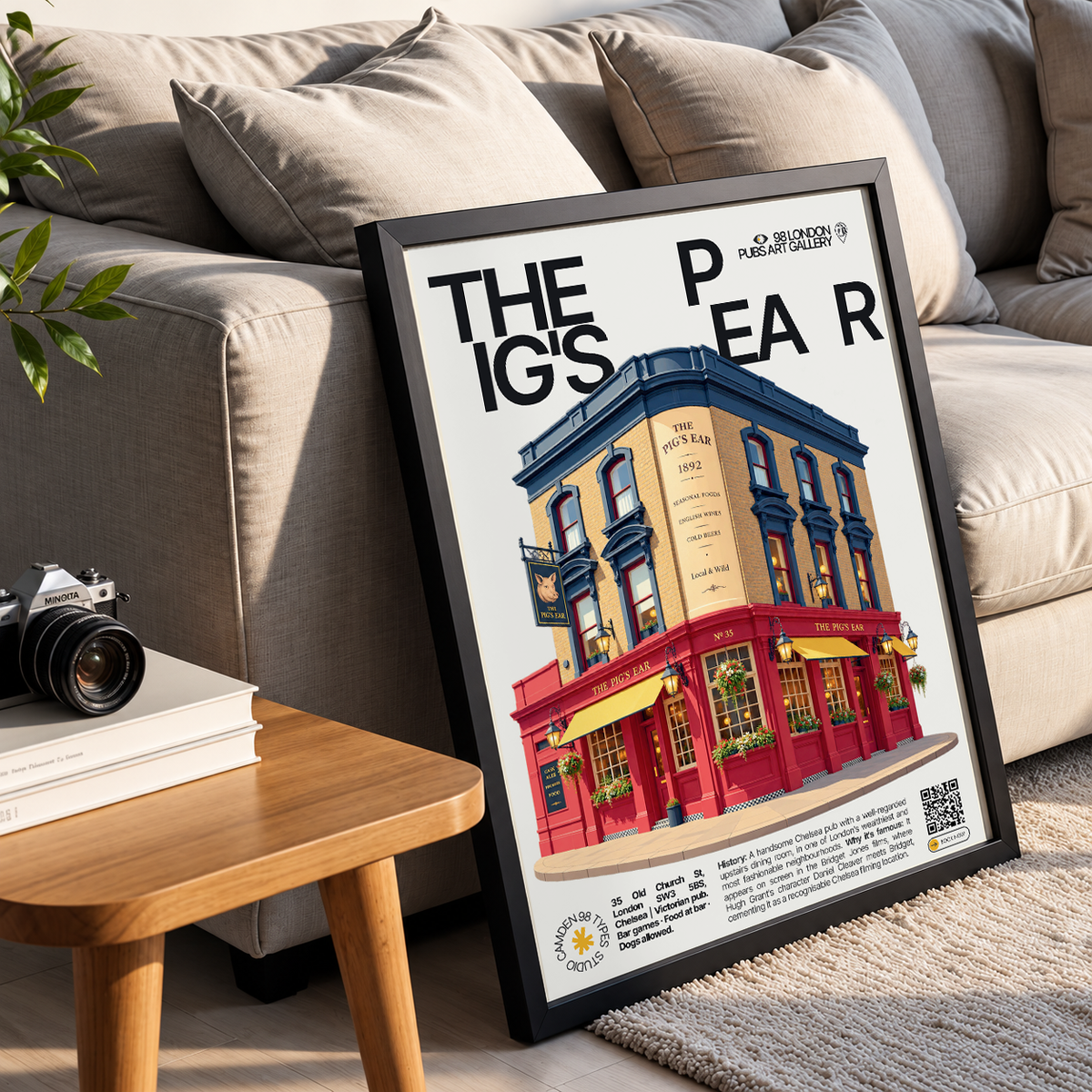 The Pig's Ear poster, Chelsea, London: Victorian Chelsea pub facade - 98 London Pubs Art Gallery by 98 Types