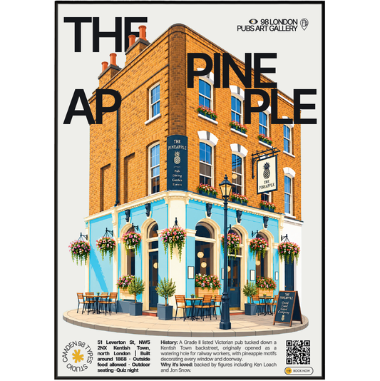 The Pineapple poster print — Kentish Town, London | Victorian pub facade with pineapple motif detailing