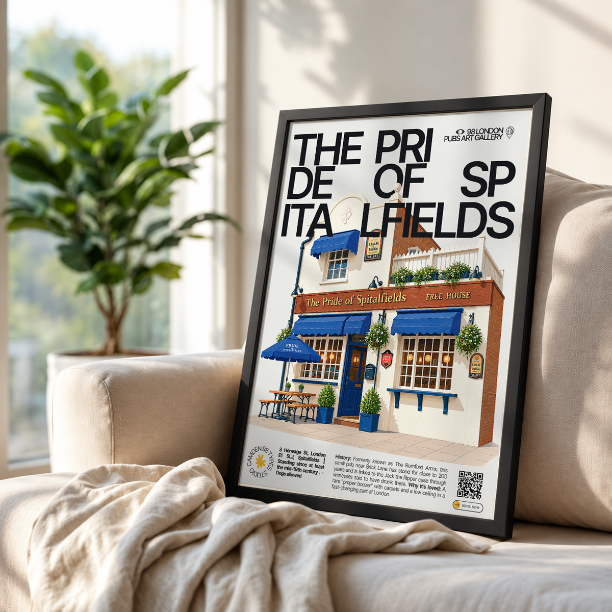 The Pride of Spitalfields poster, Spitalfields, London: small traditional pub facade near Brick Lane - 98 London Pubs Art Gallery by 98 Types
