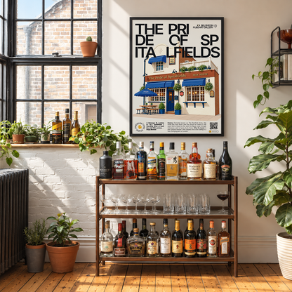 The Pride of Spitalfields poster, Spitalfields, London: small traditional pub facade near Brick Lane - 98 London Pubs Art Gallery by 98 Types