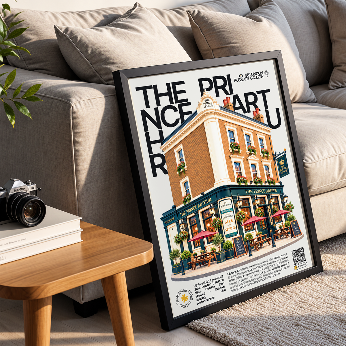 The Prince Arthur poster, Dalston, London: end-of-terrace Victorian pub facade - 98 London Pubs Art Gallery by 98 Types