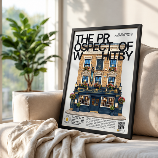 The Prospect of Whitby poster, Wapping, London: riverside terrace overlooking the Thames - 98 London Pubs Art Gallery by 98 Types