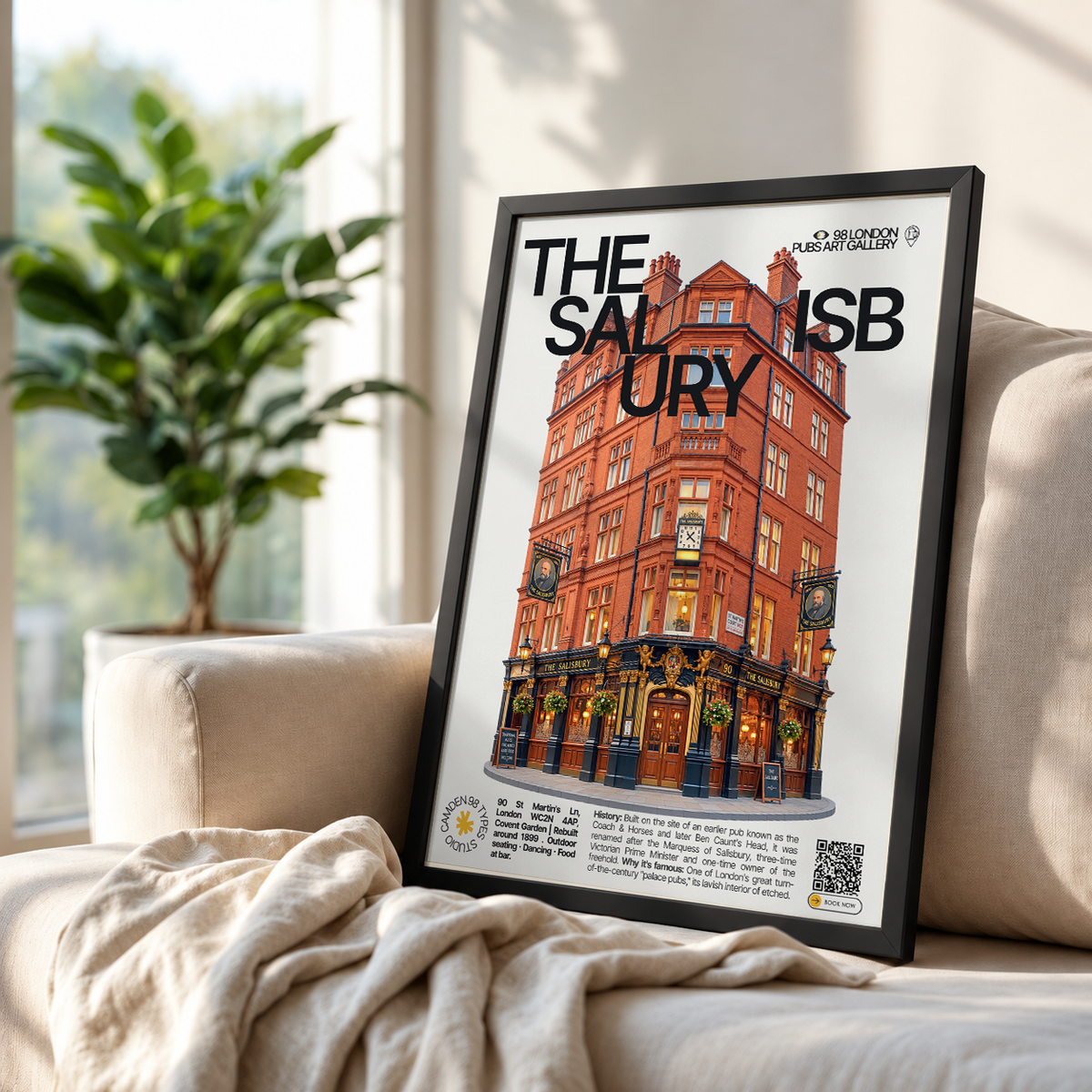 The Salisbury poster, Covent Garden, London: Art Nouveau etched glass pub interior - 98 London Pubs Art Gallery by 98 Types