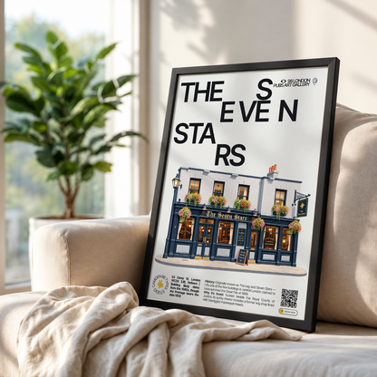 Seven Stars poster, Holborn, London: narrow historic pub facade near the Royal Courts of Justice - 98 London Pubs Art Gallery by 98 Types