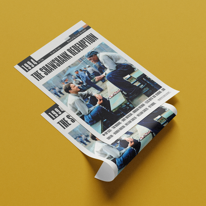 A rolled-out newspaper-style poster or print featuring a historical scene with large headline text, photographed on a solid mustard-yellow background.