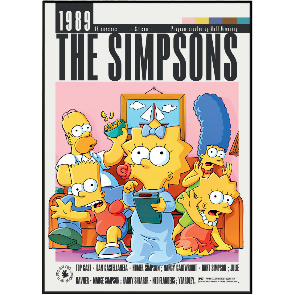 The Simpsons Matt Groening Fox TV series poster print UK — Homer Bart Marge Springfield animated satire wall art 260gsm printed in England Camden Market